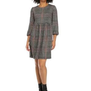 Jessica Howard Soft Cozy Stretchy Women's Puff Sleeve Plaid Dress Lined Pockets